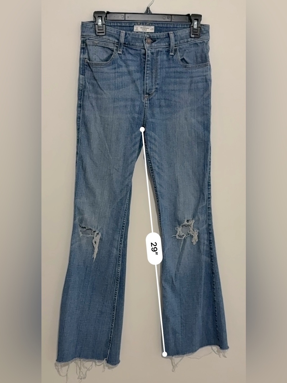 Abercrombie & Fitch Women's Distressed Mid-Blue Flare Jeans - Picture 5 of 9